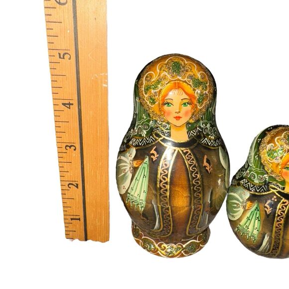 VINTAGE 5 Pc RUSSIAN‎ NESTING DOLLS SIGNED Paguohoba Russia Beautiful Hand Paint - Picture 12 of 16